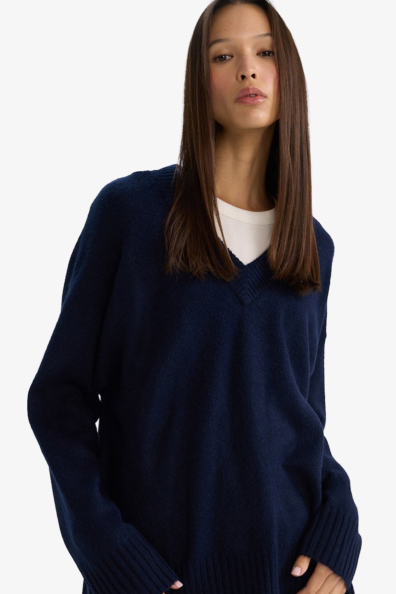 ديفاكتو بلوفر تريكو اوفر سايز بياقة V - Image 1